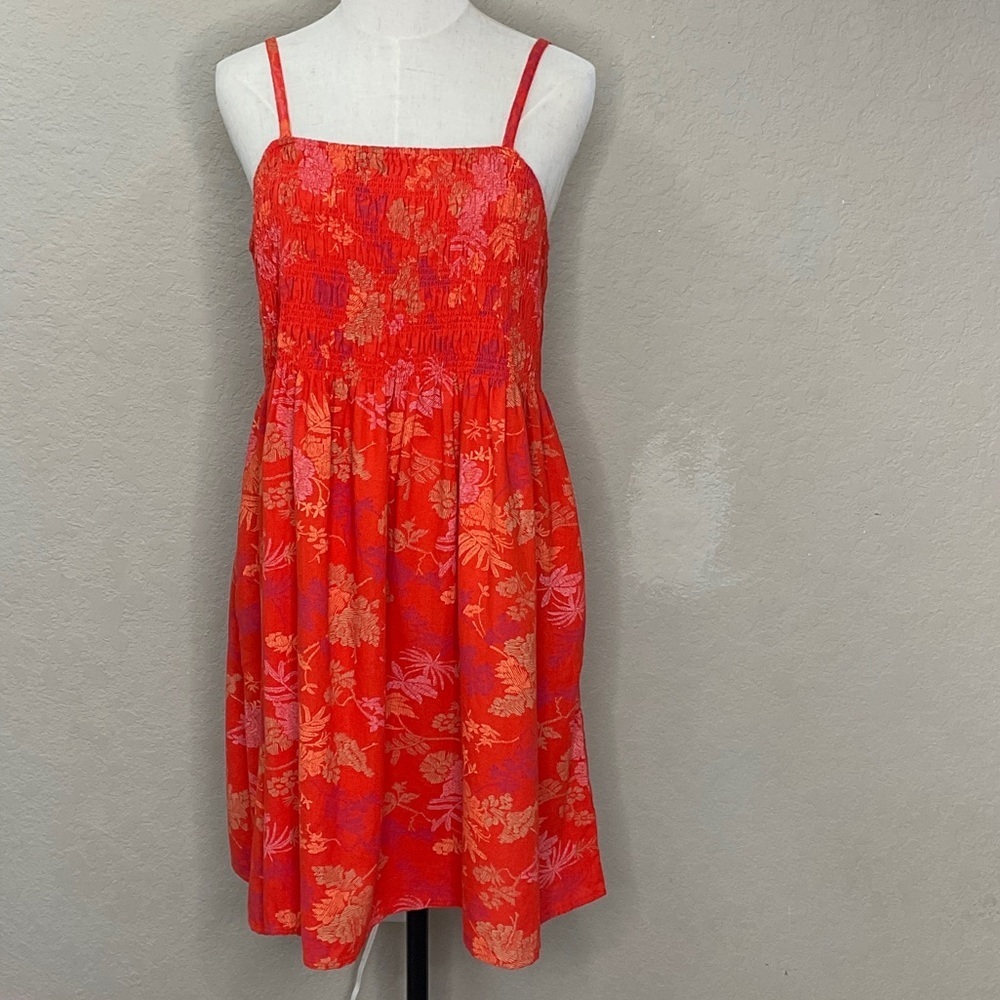 423 - Floral Orange Sleeveless Dress - Picture 2 of 6